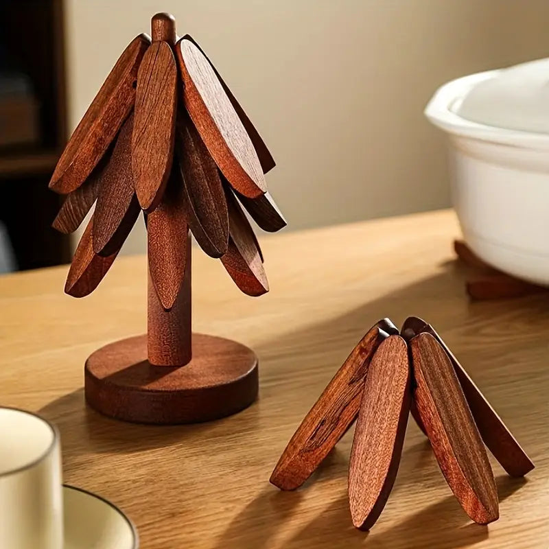 Hoku Tree – Opvouwbare Natuurlijke Houten Onderzetter set