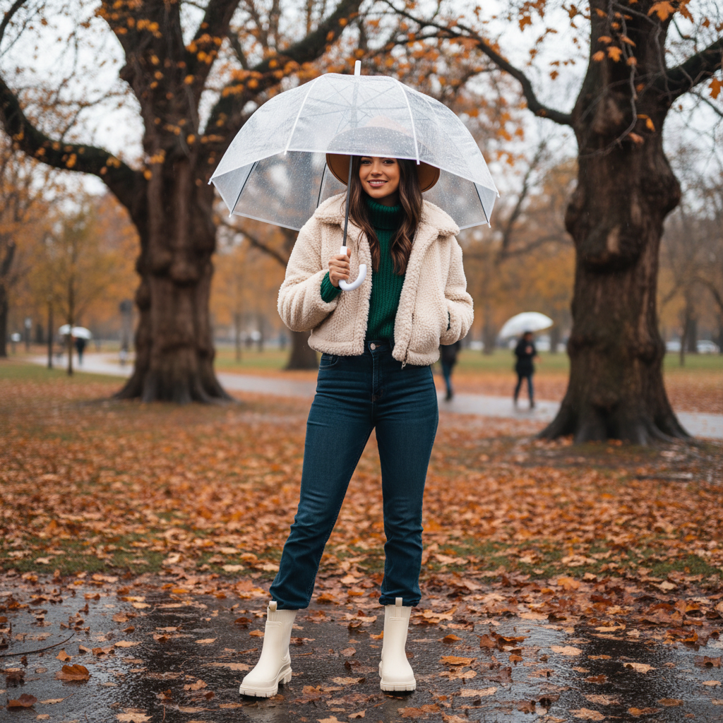 Vrouw met paraplu in herfstpark